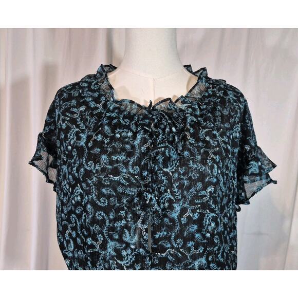 Misa Women's Designer Teal Shimmer Black Lyra Mini Dress Medium - Picture 3 of 11